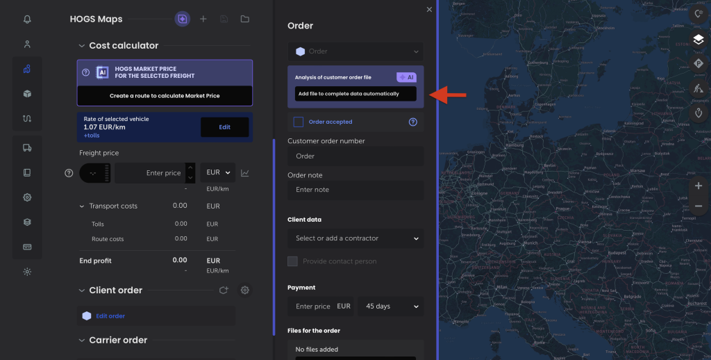 Add order – AI managing transport in progress